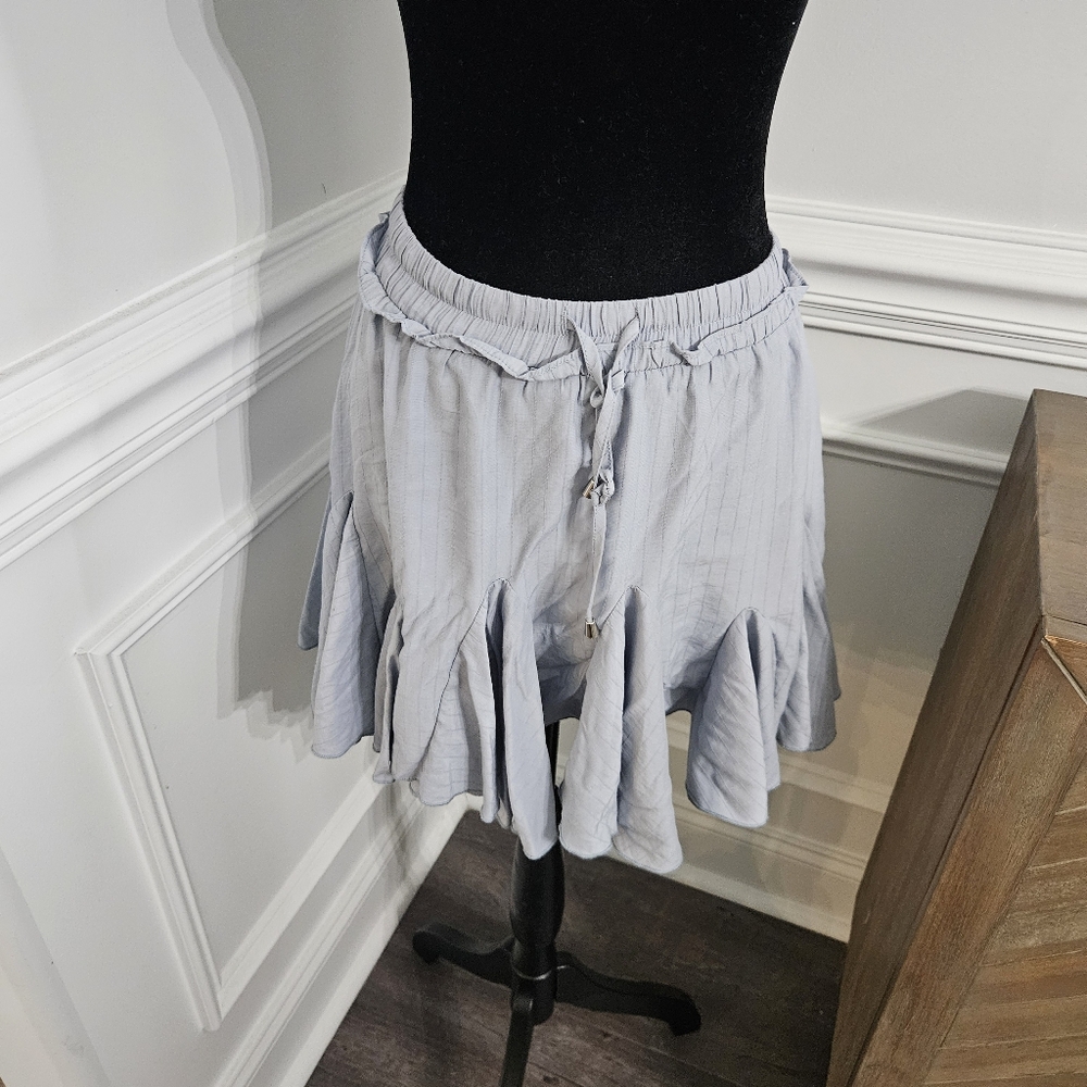 The Impeccable Pig Skort Sz S Flouce Detail & Drawstring Chambray Blue Stripped - Picture 3 of 14